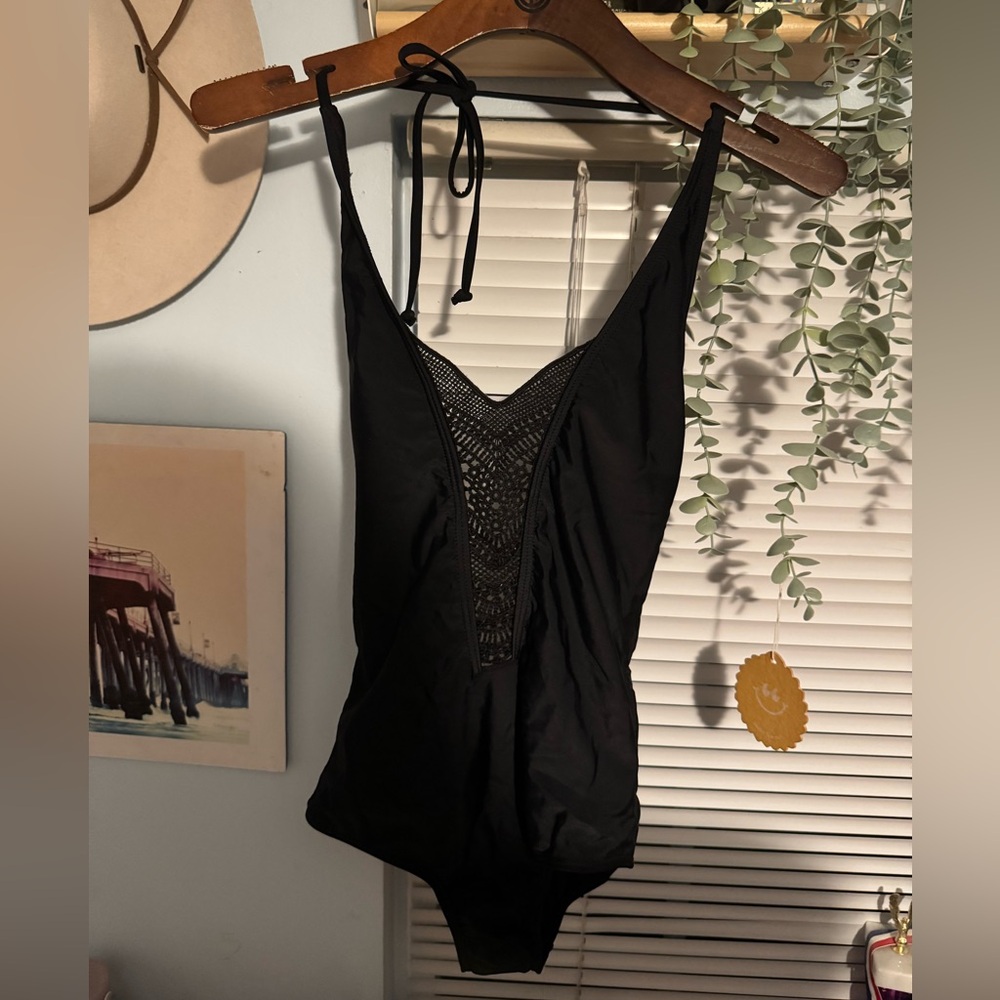 Black Crochet One-Piece Swimsuit